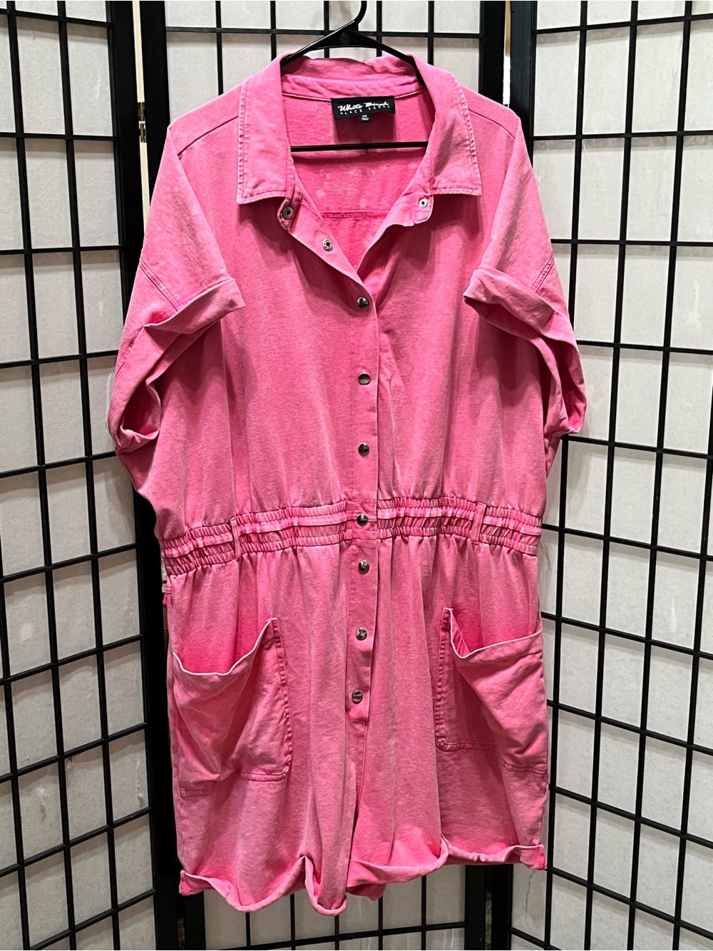 WHITE BIRCH MINERAL WASH PINK SHORT SLEEVE UTILITY ROMPER PLUS SIZE 2X